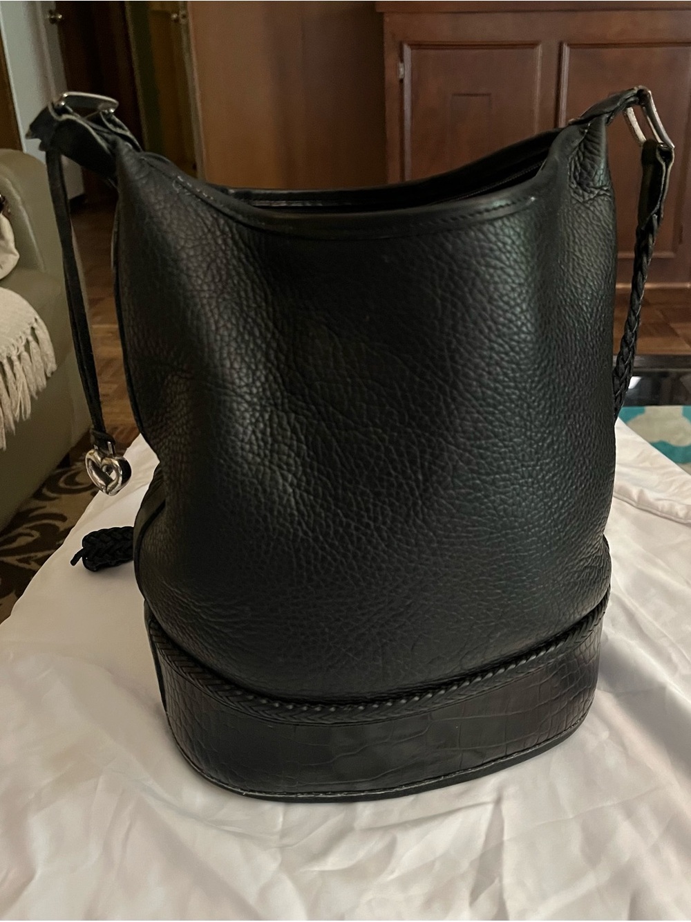 Brighton Black Leather Shoulder Bucket Bag